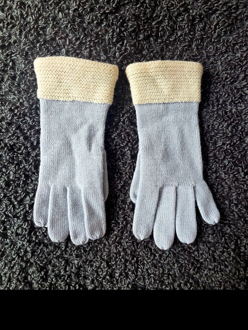 Banana Republic Wool Knit Gloves OS Grey Cream Cuff Cozy Coastal Grandma